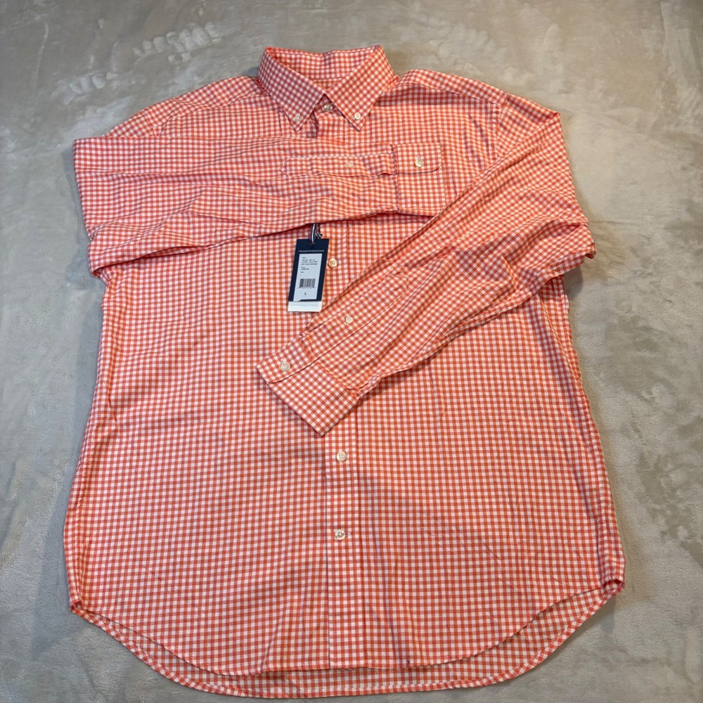 Vineyard Vines Mens Classic Tucker Shirt Bay Road Gingham Orange White Large NWT